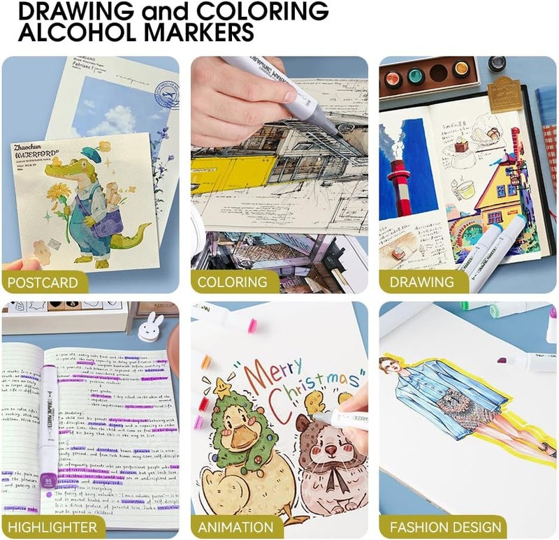 TRANSON Markers كحولية للرسم والتلوين 24 لون برؤوس مزدوجة رفيعة وفرشاة - Image 2